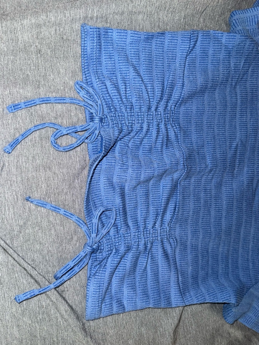 SO Blue Ribbed Drawstring Crop Top - Picture 3 of 4